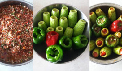 Zeytinyağlı bol malzemeli taze kabak ve biber dolması