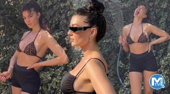 Burcu Özberk bikiniyle bahçe suladı! ‘Tatiller hep güzeldir’