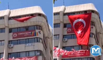 Konya’da bir grup genç LGBT paçavralarının sergilendiği binaya Türk bayrağı astı